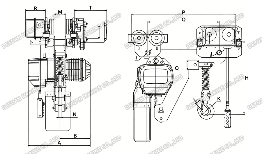 500kg-3t Low-Headroom Electric Chain Hoist -DEYUAN MARINE2 500kg-3t Low-Headroom Electric Chain Hoist -DEYUAN MARINE2