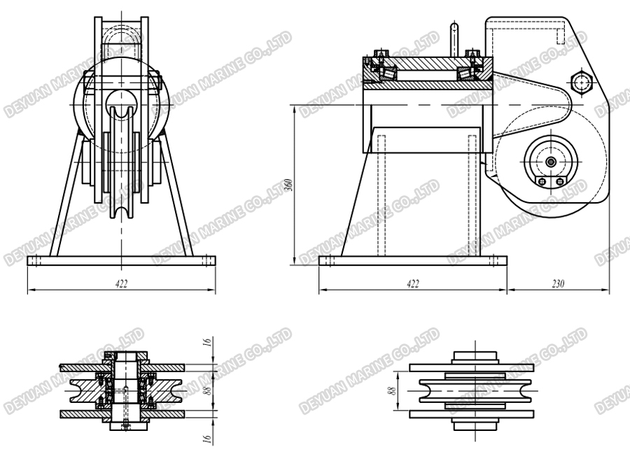 A40 Deck Mounted Single Sheave Swivel Head Anchor-DEYUAN MARINE2. A40 Deck Mounted Single Sheave Swivel Head Anchor-DEYUAN MARINE2.