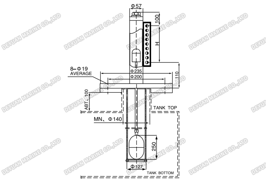 Marine Magnetic Float Type Level Gauge UHZ-515-DEYUAN MARINE2 Marine Magnetic Float Type Level Gauge UHZ-515-DEYUAN MARINE2