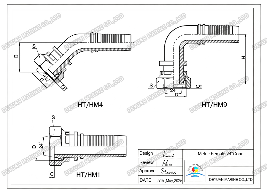 Metric Female 24°Cone -DEYUAN MARINE 5. Metric Female 24°Cone -DEYUAN MARINE 5.
