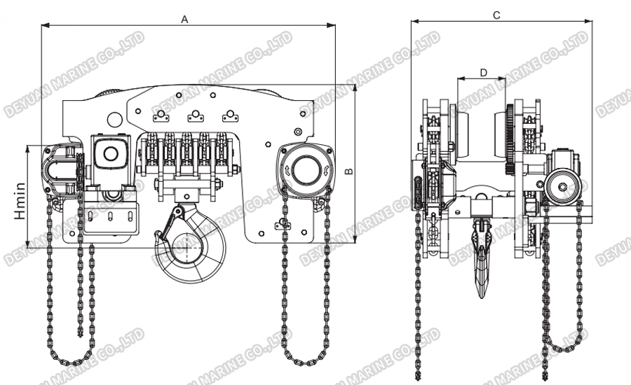 HSZ-YTG 20T Low Headroom Trolley Hoist-DEYUAN MARINE2 HSZ-YTG 20T Low Headroom Trolley Hoist-DEYUAN MARINE2