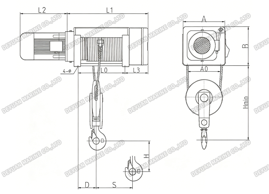 SH Type Electric Wire Rope Hoist (1-2 Rope Reeving)-DEYUAN MARINE3