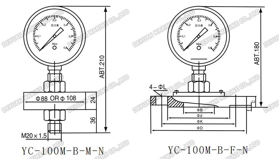 YC-M Type Diaphragm Sealed Pressure Gauge-DEYUAN MARINE3