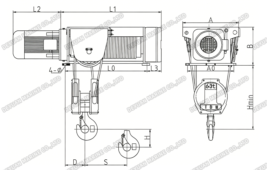 SH Type Electric Wire Rope Hoist (1-4 Rope Reeving)-DEYUAN MARINE3.