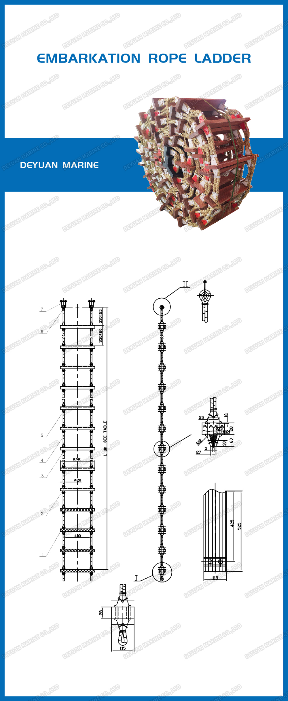 Type B Embarkation rope ladder With Wooden Steps