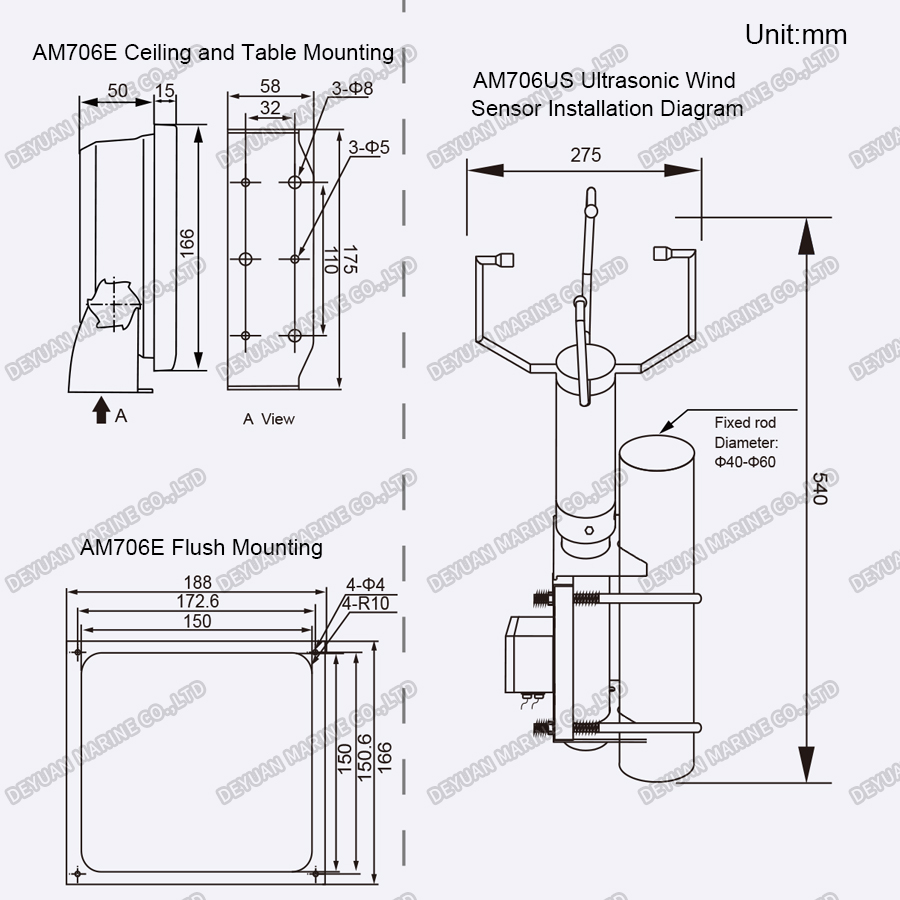 7 Inch Ultrasonic Anemometer-DEYUAN MARINE 4